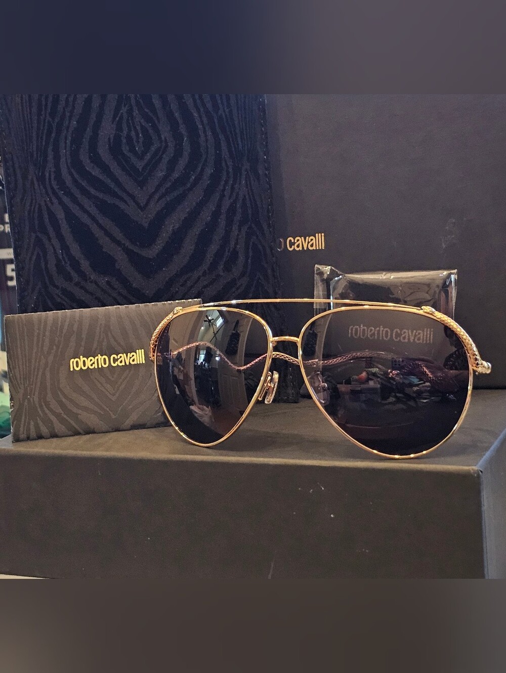 Roberto Cavalli Gold Frame Aviator Sunglasses - Snake Collection
